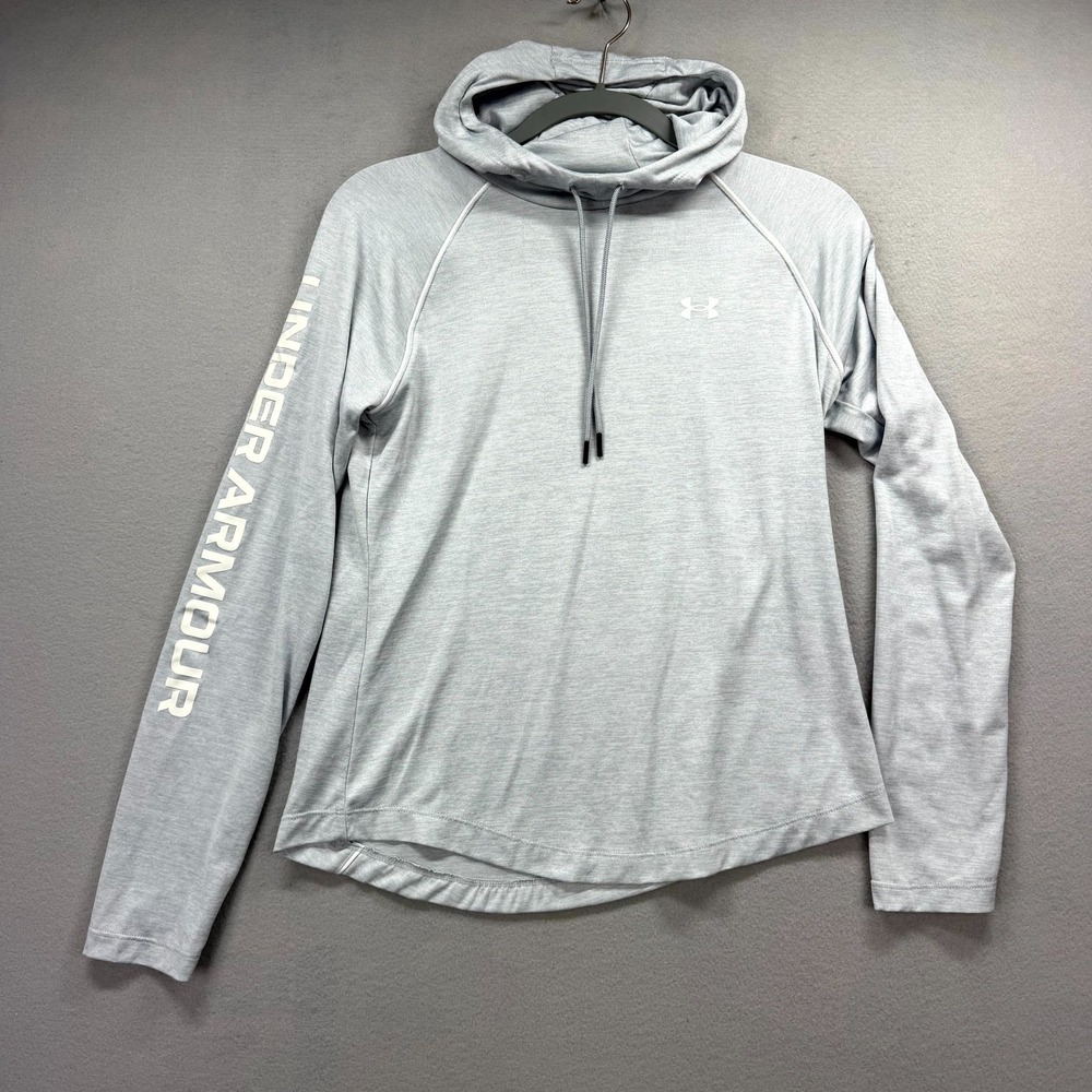 Under Armour Velocity Wordmark Scuba Hoodie Womens Small Gray Loose Fit Pullover